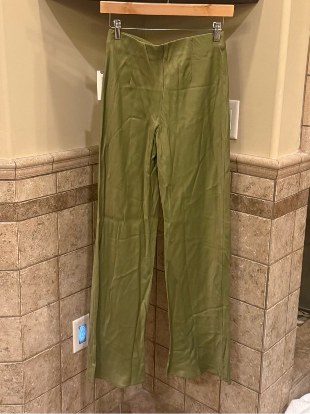 NWT Anthropologie The Tilda Olive Satin Wide-Leg Pants - Picture 7 of 7